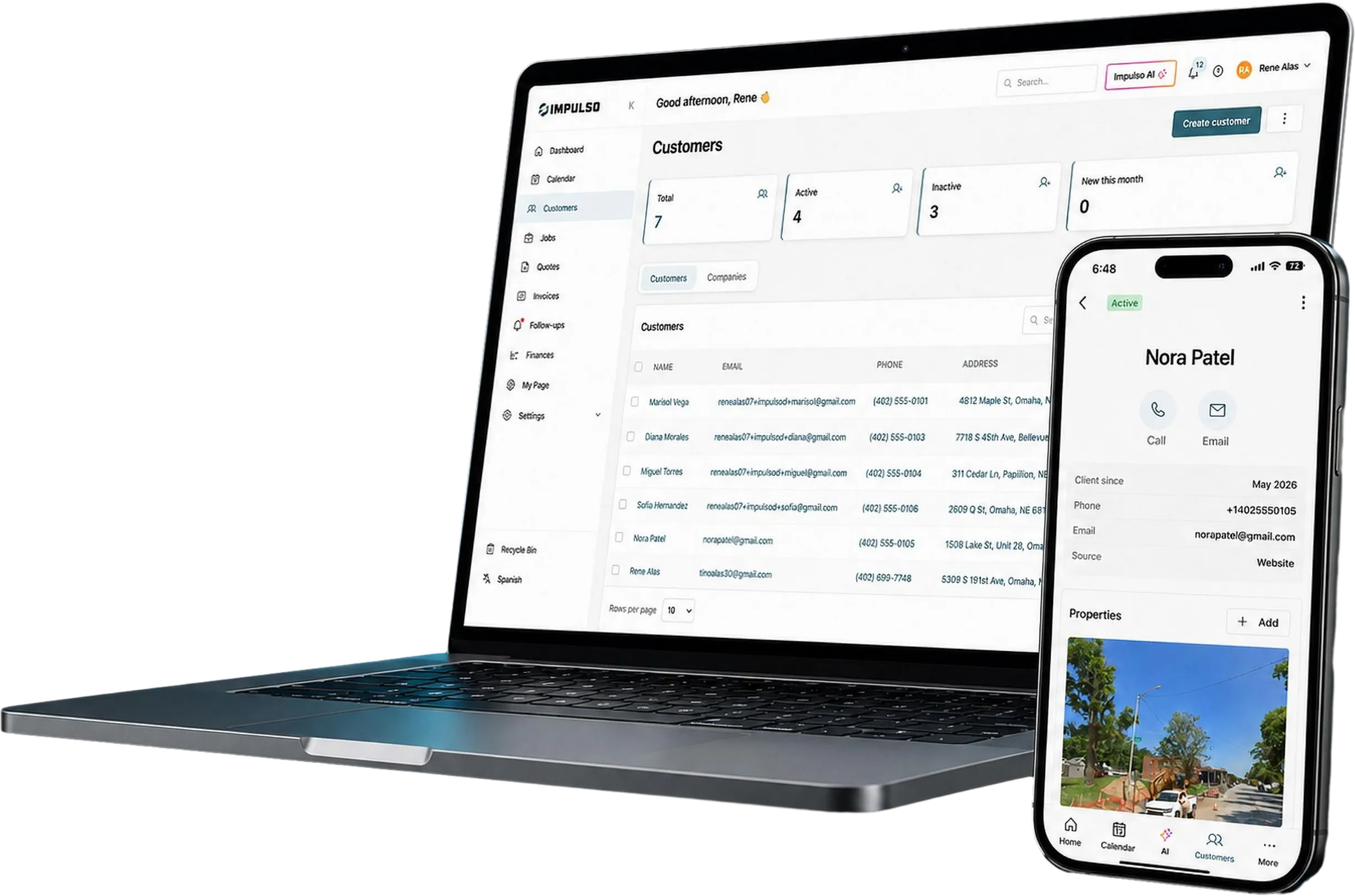 Desktop and mobile customer views in Impulso Pro