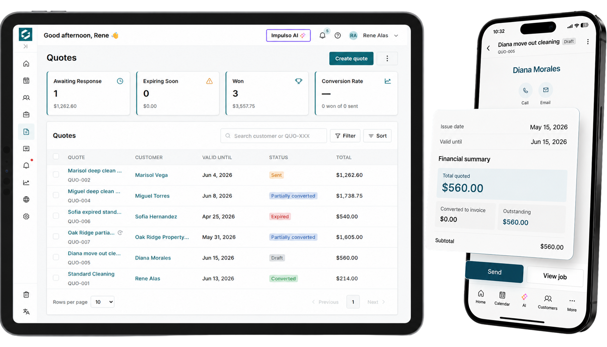 Desktop and mobile quote views in IMPULSO