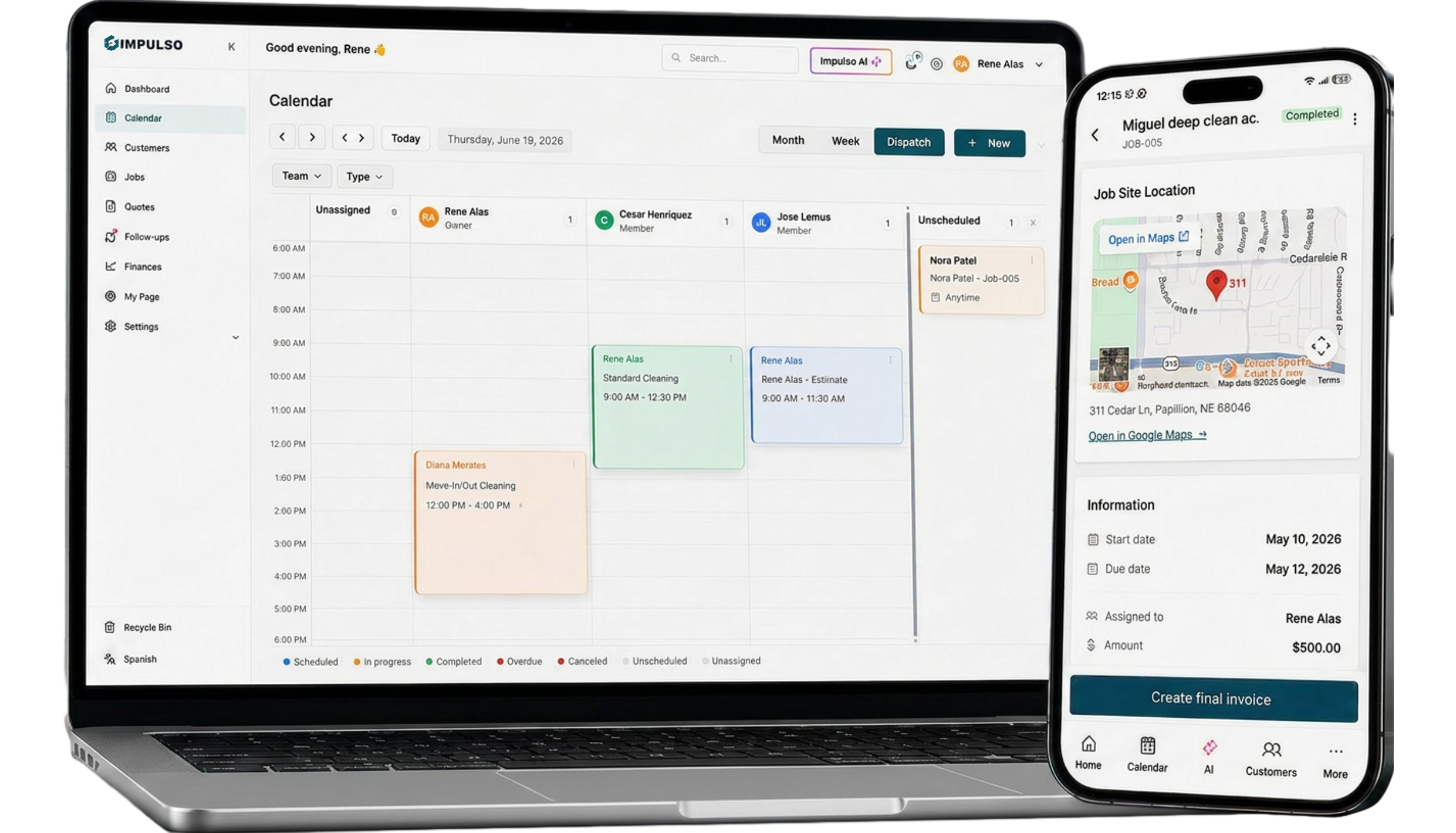 Desktop and mobile calendar and visit views in IMPULSO
