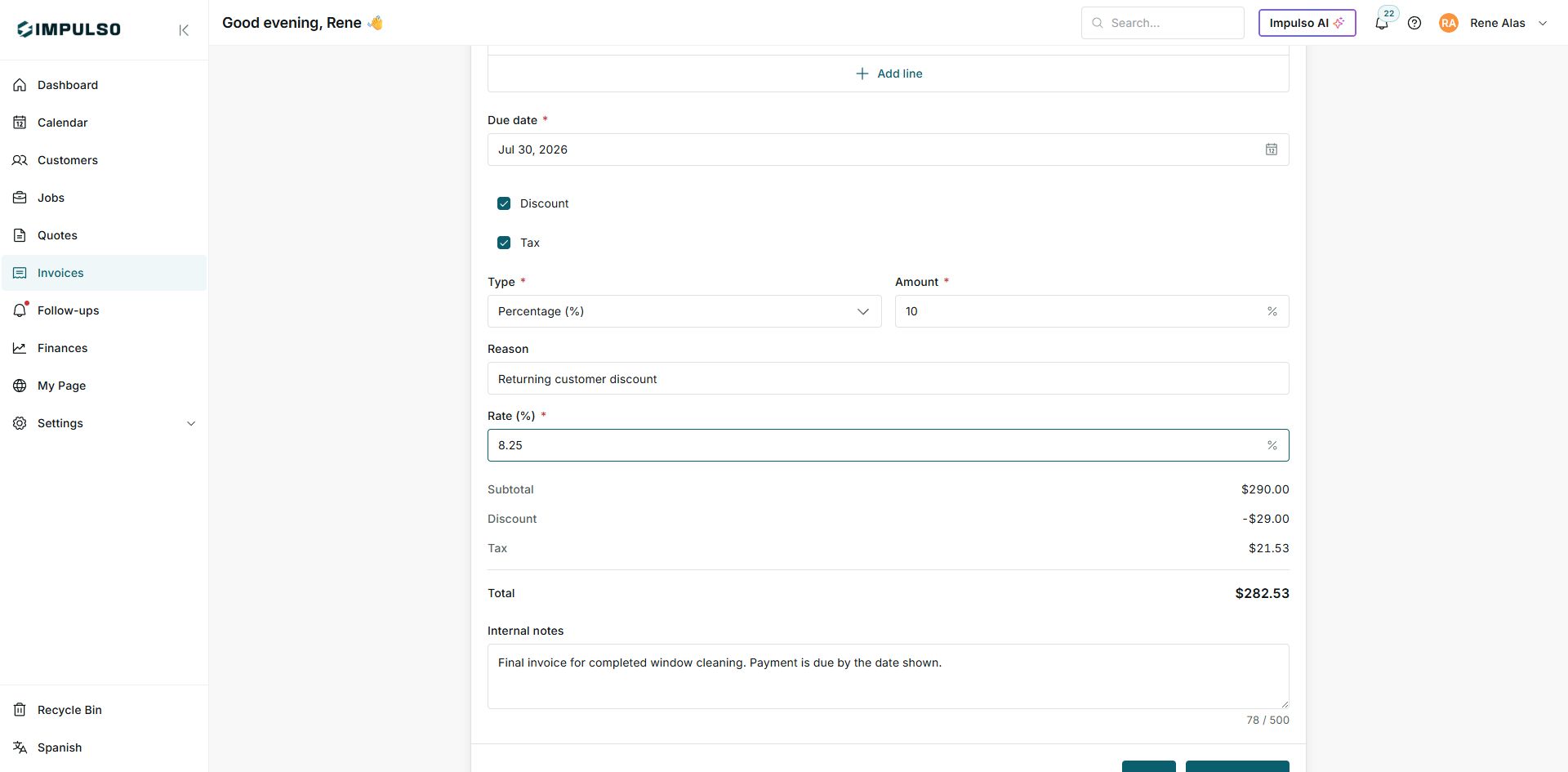 How to add tax, discounts, and notes