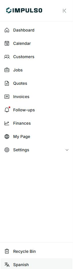 IMPULSO sidebar in English with the Spanish language option at the bottom