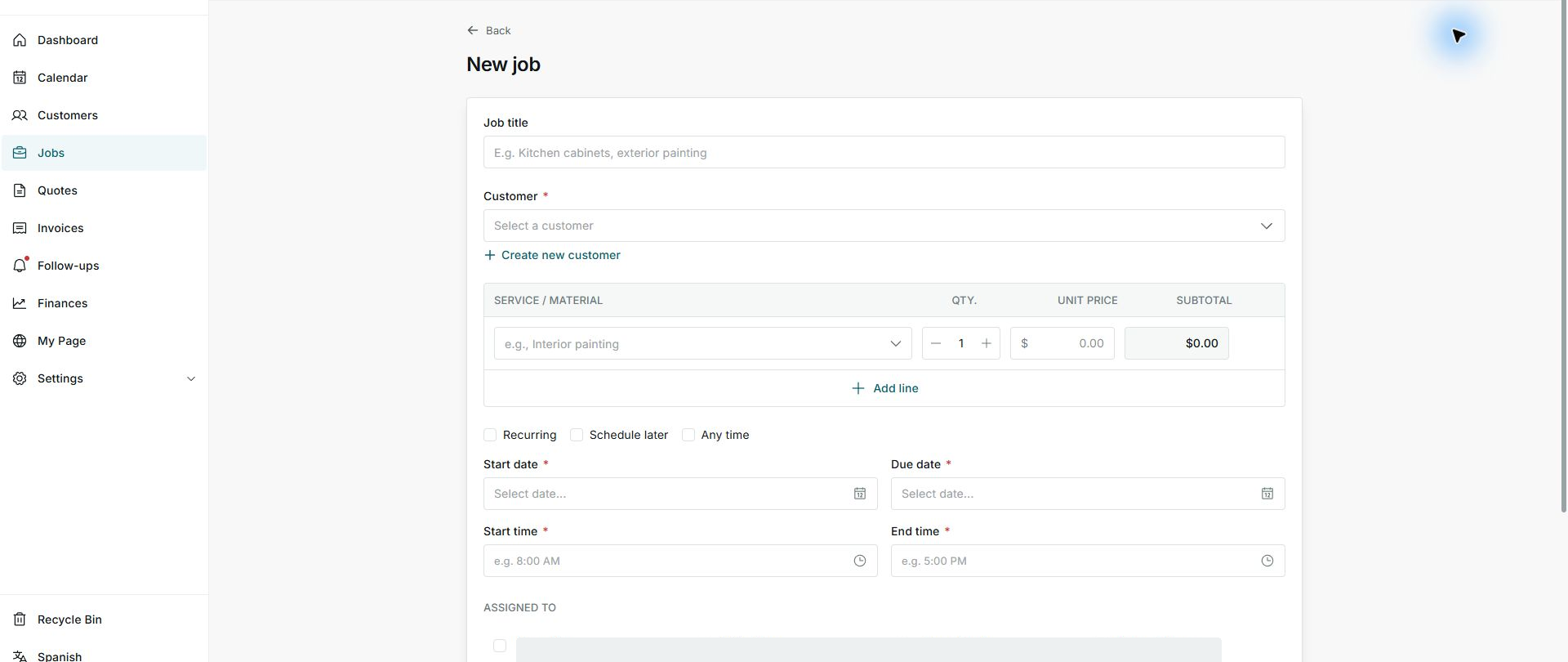 1. Open new job