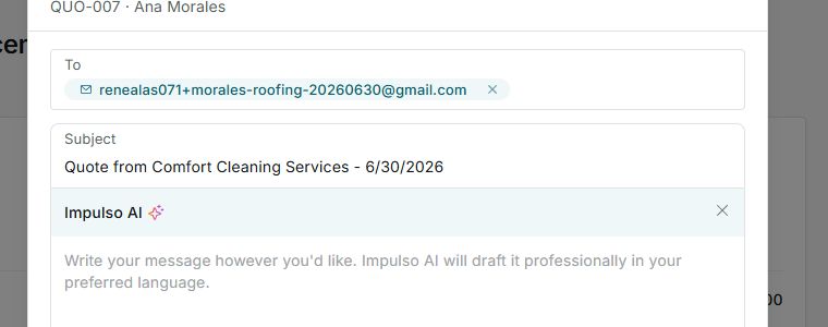 Email compose form for sending a quote
