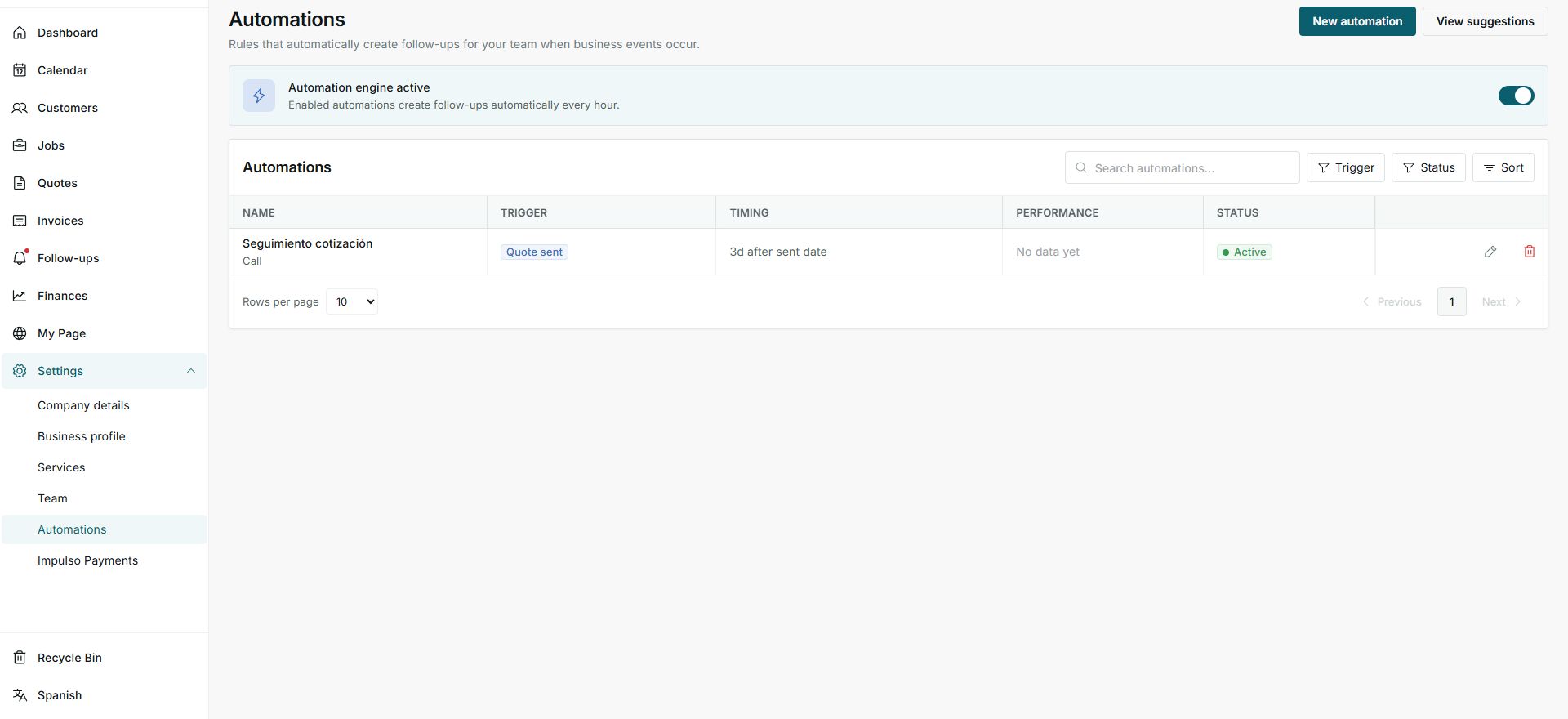 Automations list before opening a rule