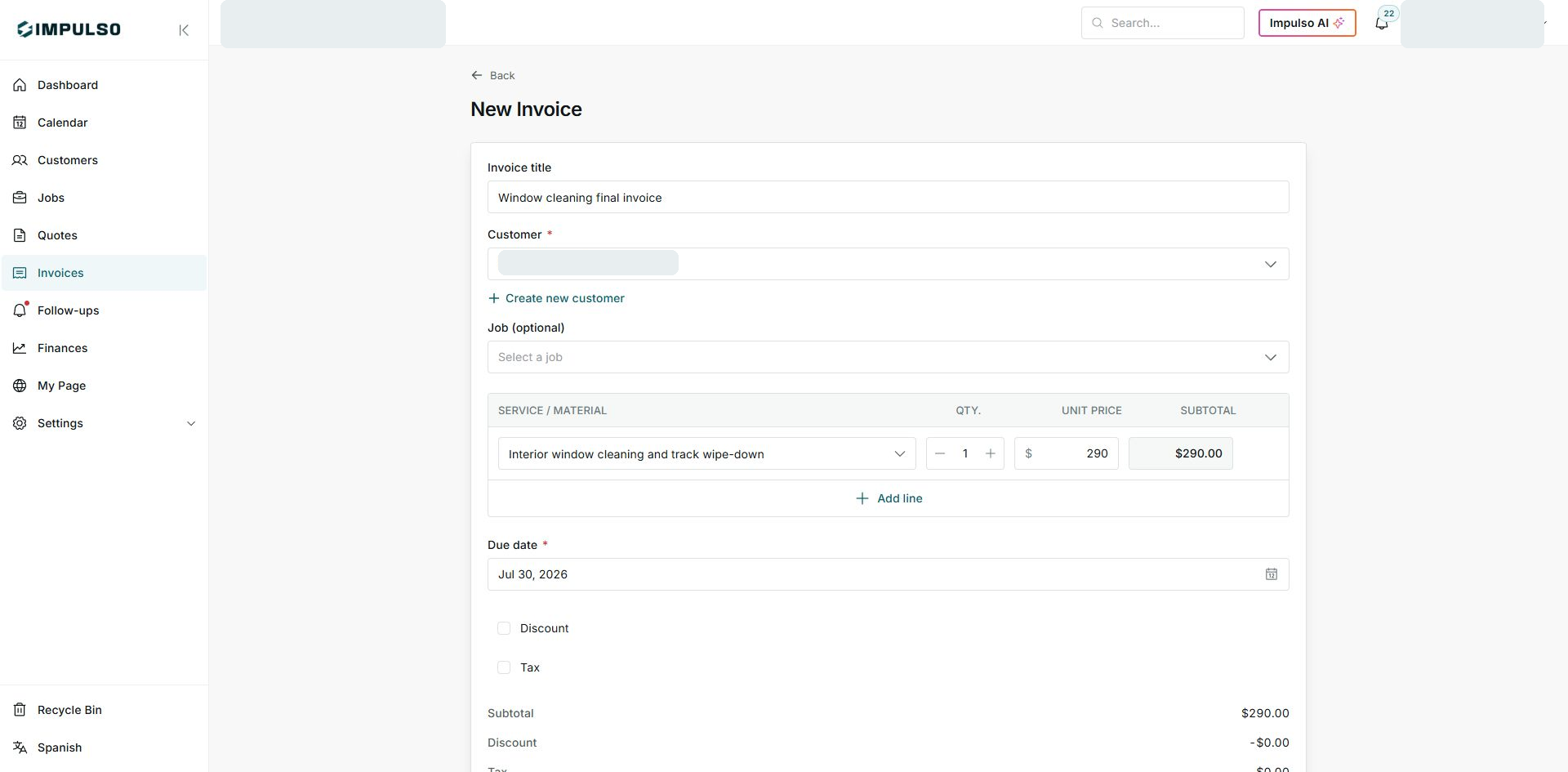 2. Review or create the invoice
