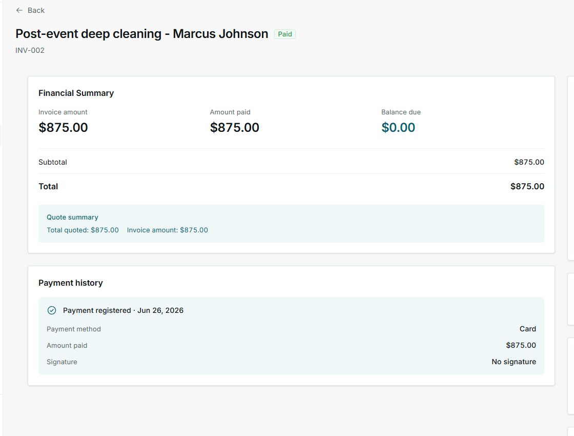 Payment history on a paid invoice