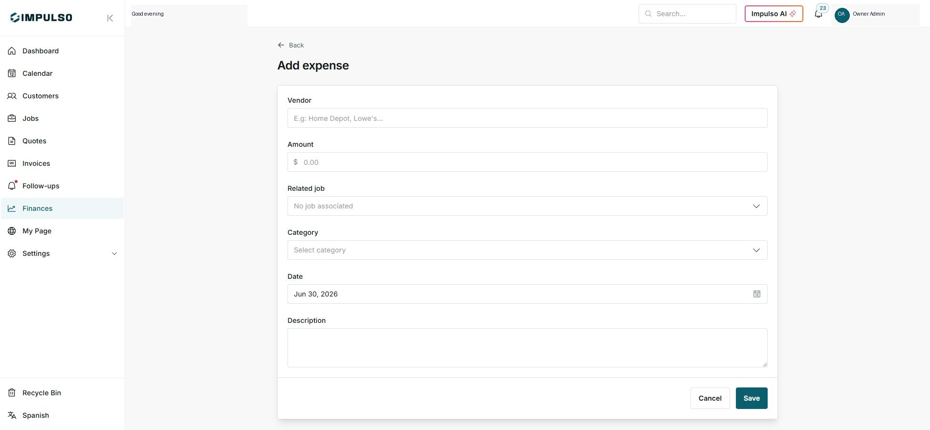 Add expense form