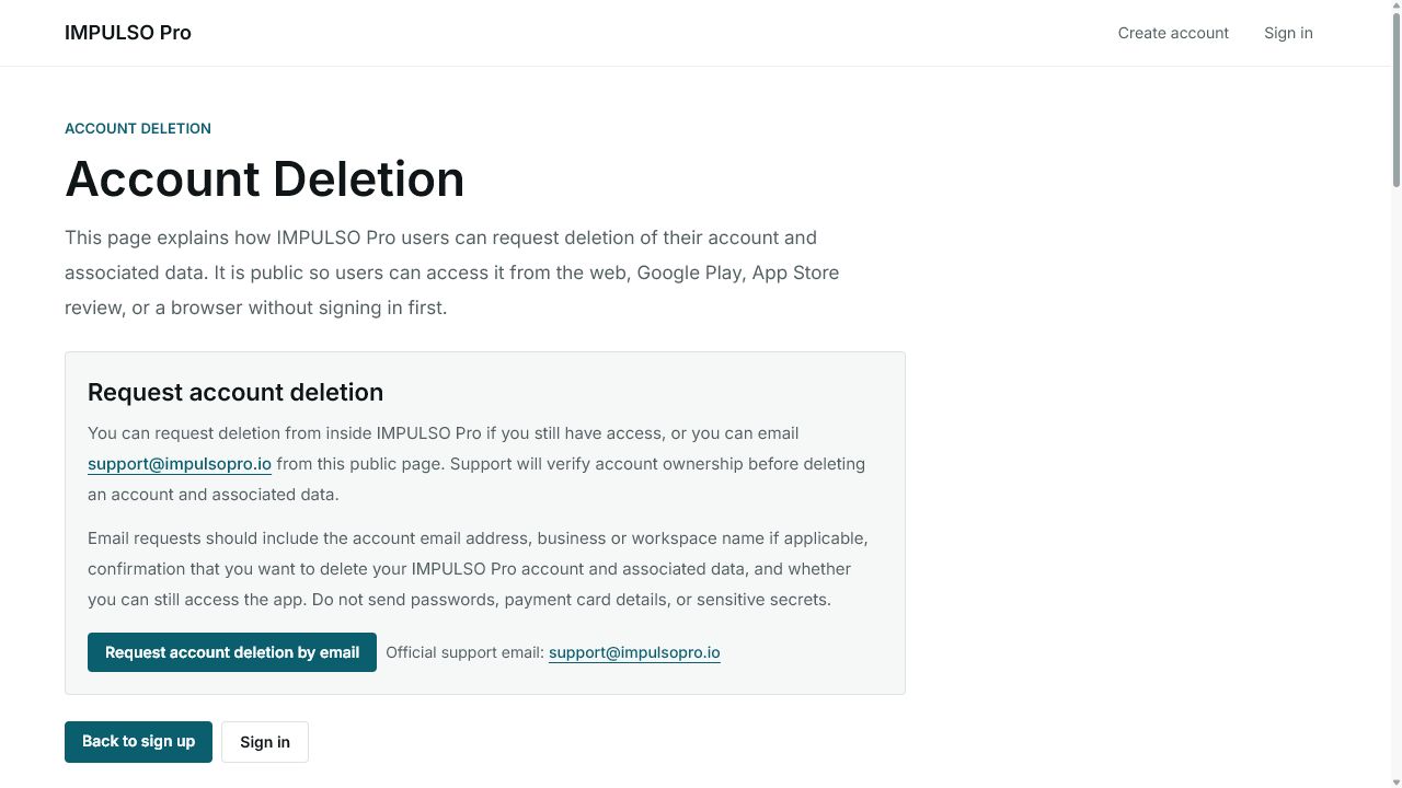 Account deletion page in English
