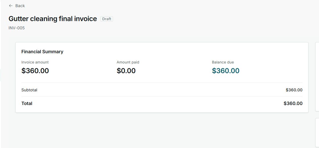 Invoice detail with paid amount and open balance