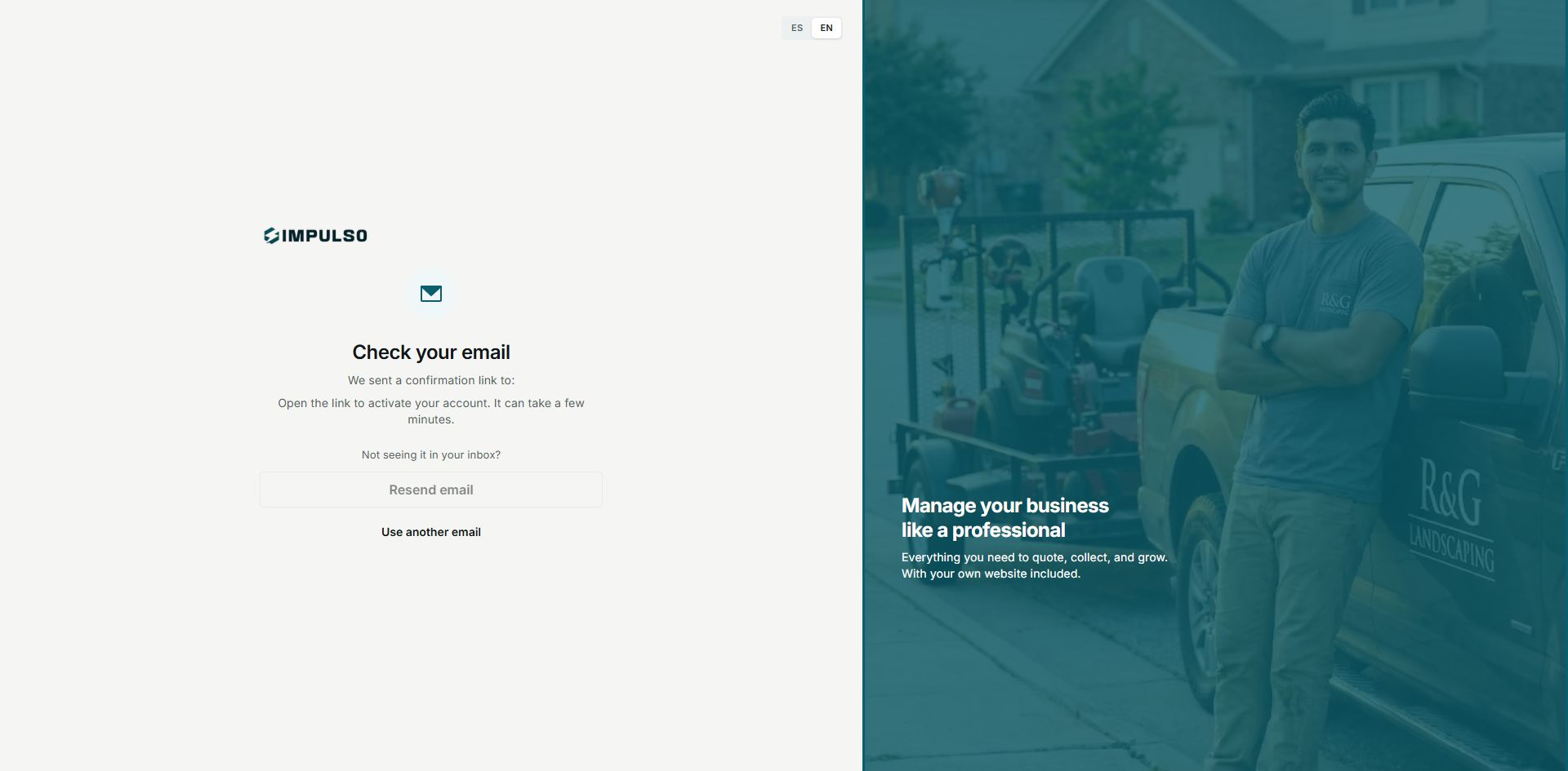 IMPULSO email verification screen in English