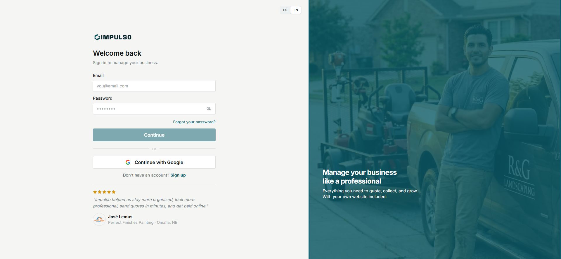 IMPULSO sign-in page in English