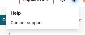 IMPULSO Help menu in English with the Contact support option