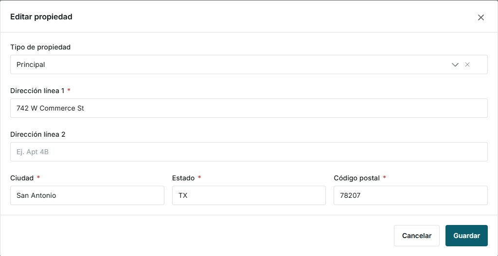Formulario Editar propiedad con direcci&oacute;n principal existente