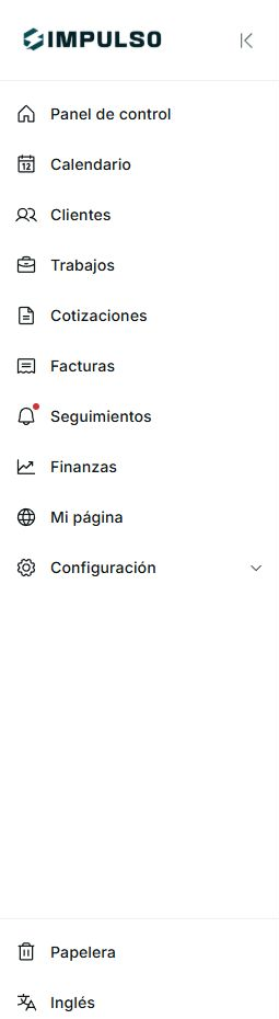 Sidebar de IMPULSO en espa&ntilde;ol con la opci&oacute;n Ingl&eacute;s en la parte inferior