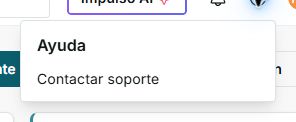Men&uacute; Ayuda de IMPULSO en espa&ntilde;ol con la opci&oacute;n Contactar soporte