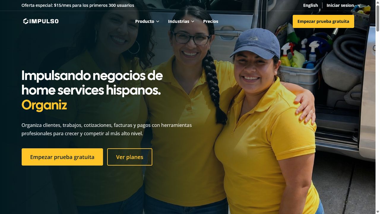 Página pública de IMPULSO con opciones de iniciar sesión y empezar prueba gratuita