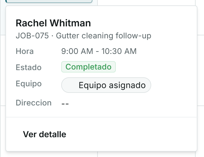 Detalle rápido de visita con estado Completado