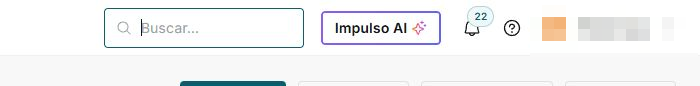 Header de IMPULSO en espa&ntilde;ol con buscador, Impulso AI y campana de notificaciones