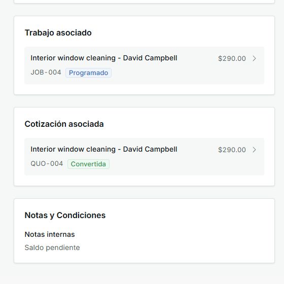 Factura con trabajo asociado y cotización asociada