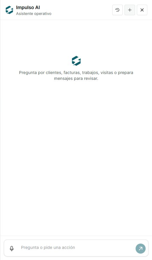 Panel limpio de IMPULSO AI listo para escribir una pregunta