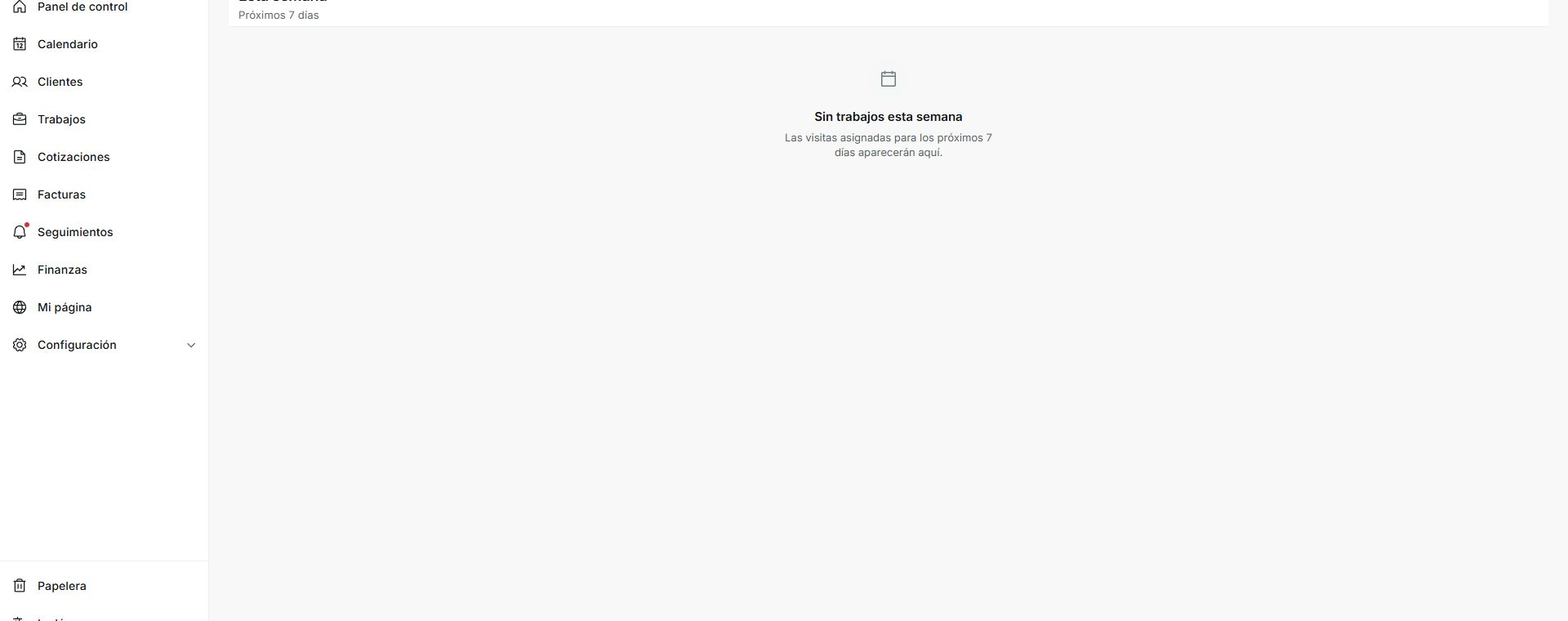 Pantalla Campo Trabajos sin trabajos esta semana