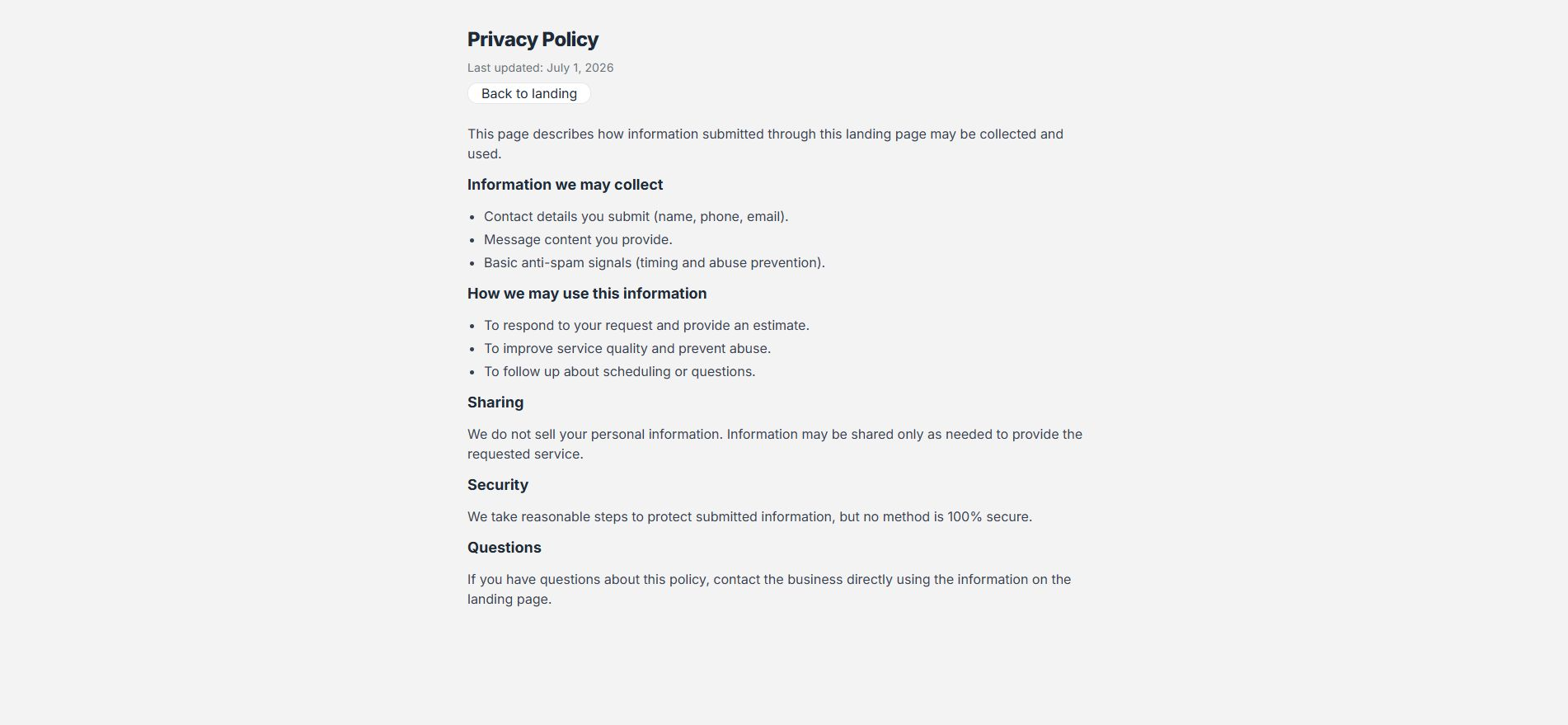 1. Abre Privacy policy