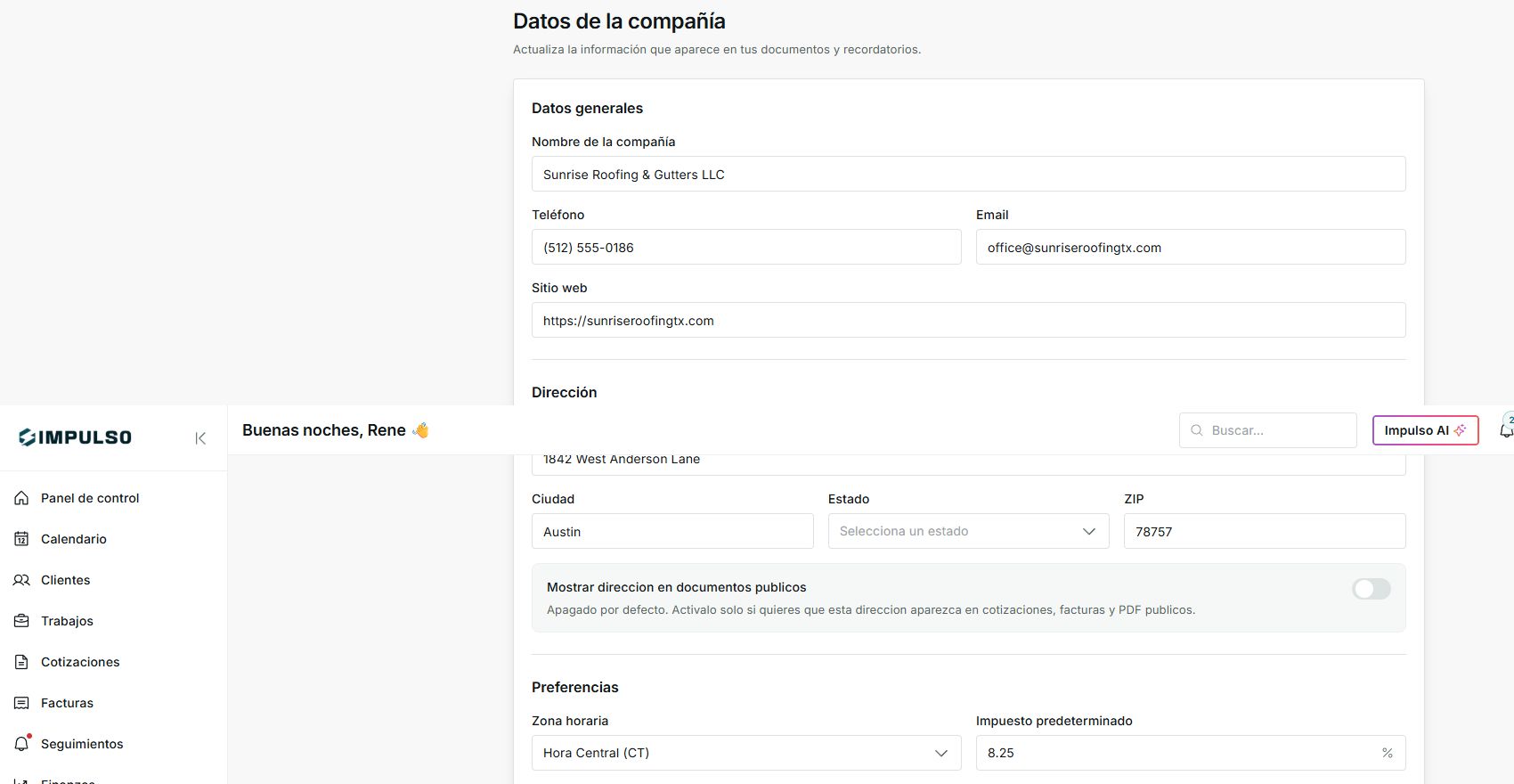 Datos de compañía usados para documentos