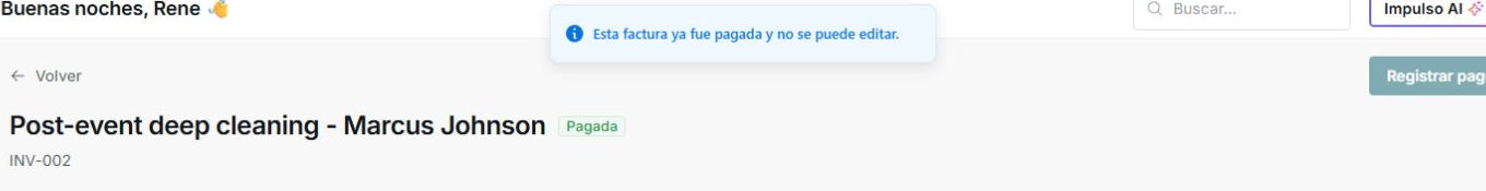 Aviso de factura pagada que no se puede editar